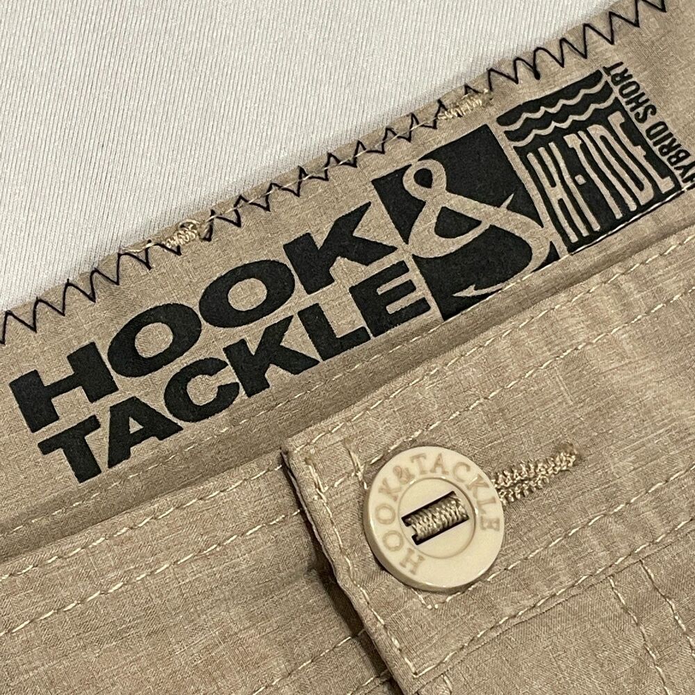 ~ Hook & Tackle 40 Fishing Shorts Greige Tan Ripstop Mens Gray Grey Grayish Tan